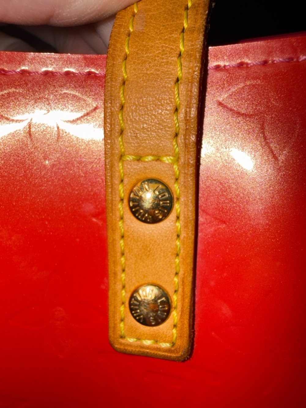 Louis Vuitton Pink Vernis Patent Tote with Tan Handles and unbranded charms. - Picture 6 of 16